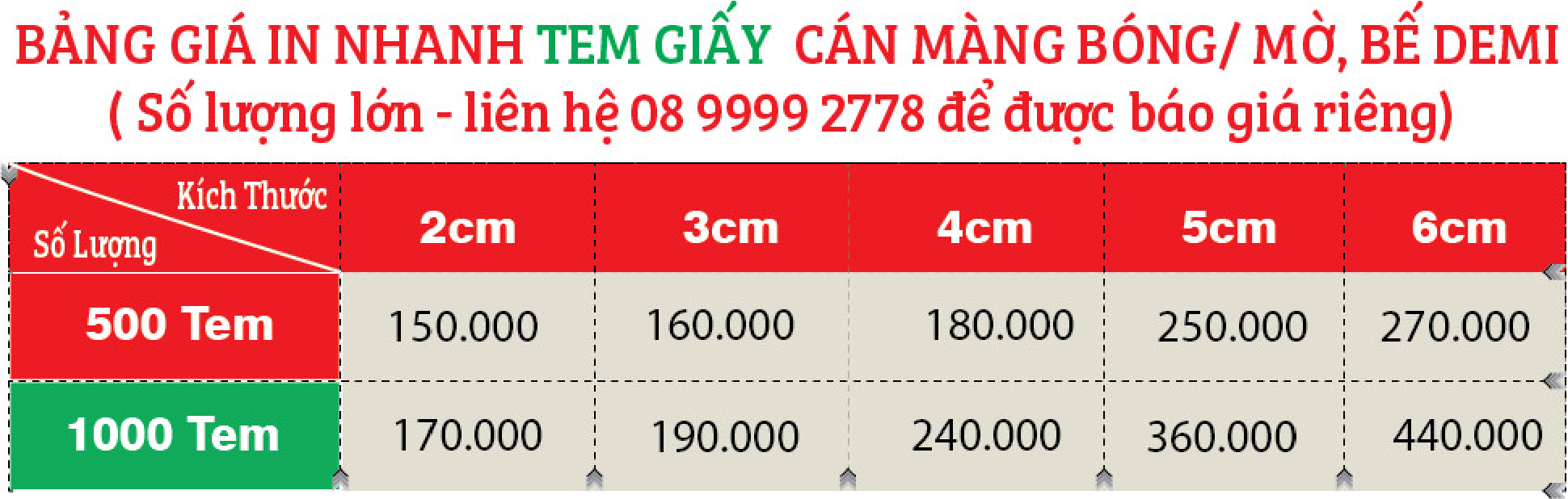 Bảng Báo Giá